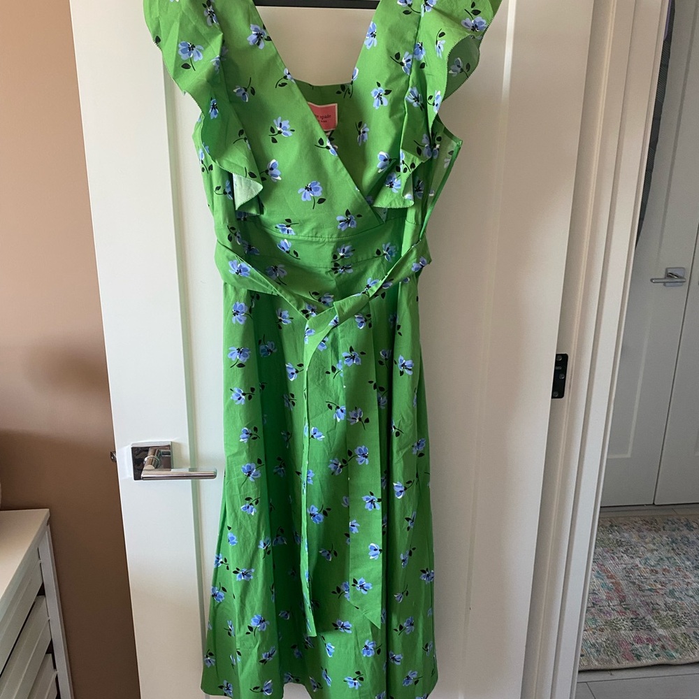 Kate Spade Green Dress with Blue Floral Design